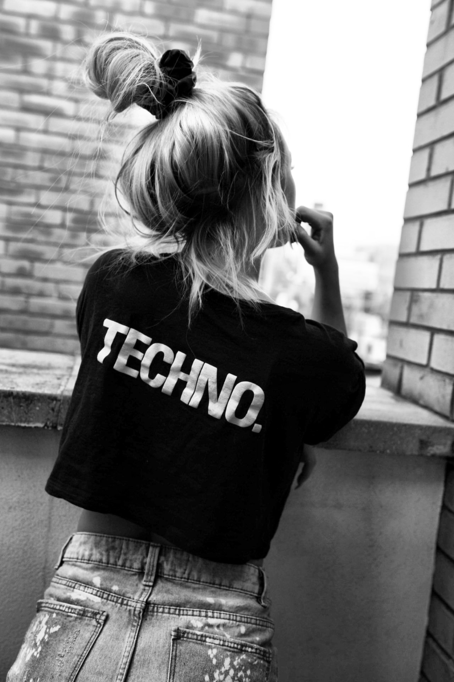 Techno Croptop front view with bold logo design.