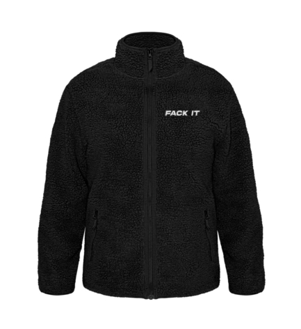 Fack It Cuddle Jacket in black by Official Fack It Store – oversized and ultra-cozy fleece jacket.