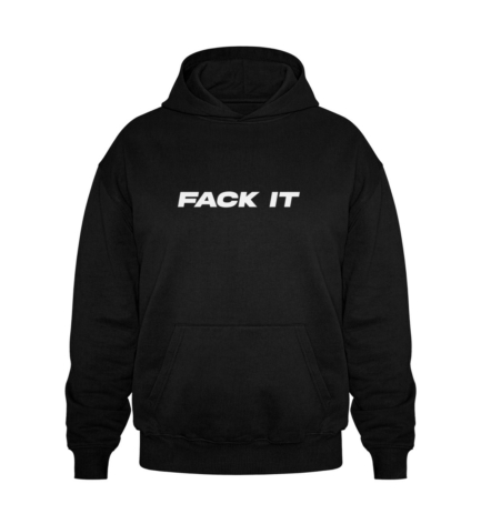Fack It Cooper Dry Hoodie in black with ‘FACK IT’ print on the front – bold and iconic streetwear.