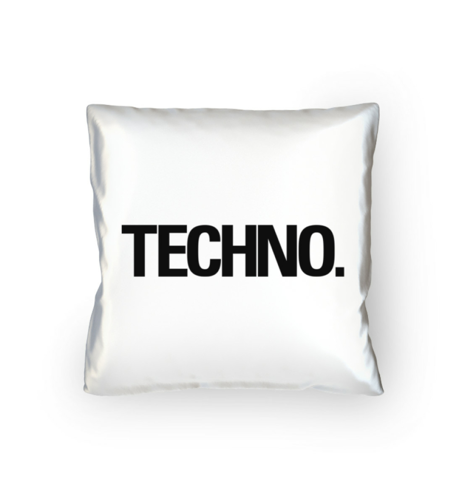 A black Techno Pillow with bold typography, designed for true electronic music lovers. A must-have for any rave-inspired home.