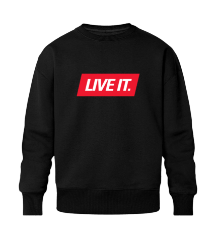 Live It Crewneck Relaxed in black by Official Fack It Store – oversized fit for ultimate comfort.