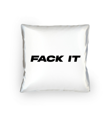 The Fack It x Live It Pillow, a sleek black statement cushion with bold contrasting lettering, embodying the underground club culture.