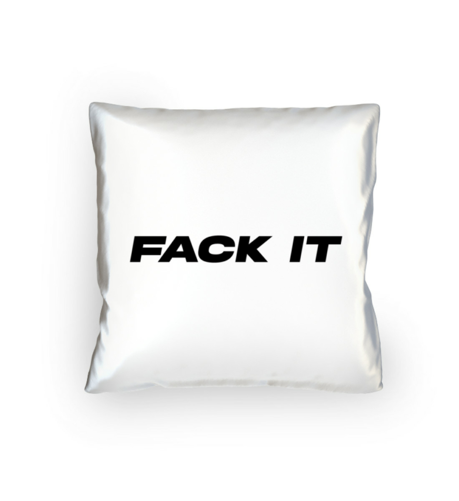 The Fack It x Live It Pillow, a sleek black statement cushion with bold contrasting lettering, embodying the underground club culture.